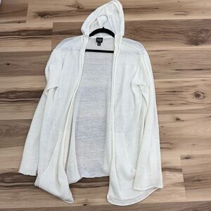 Eileen Fisher White 100% Linen Hooded Cardigan A21